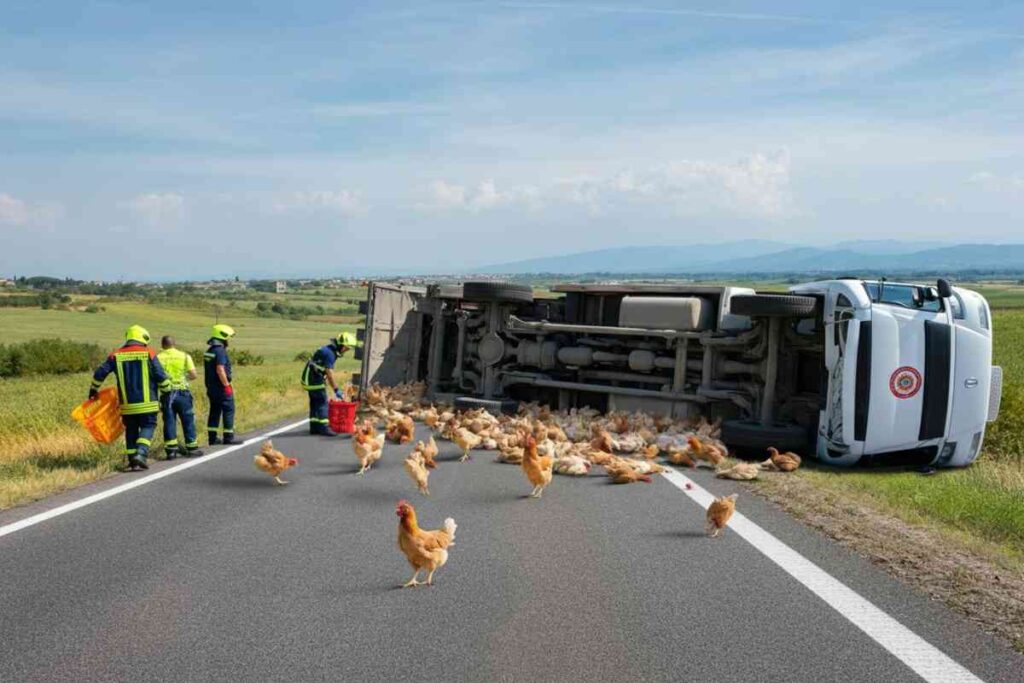 Camion si rovescia sull'E45: un'incredibile strage di polli a Ravenna